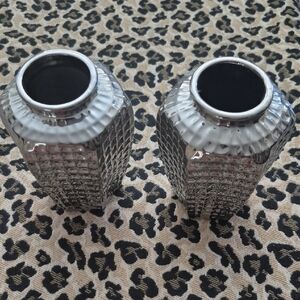 Set Of 2 Elegant Silver Textured Vases